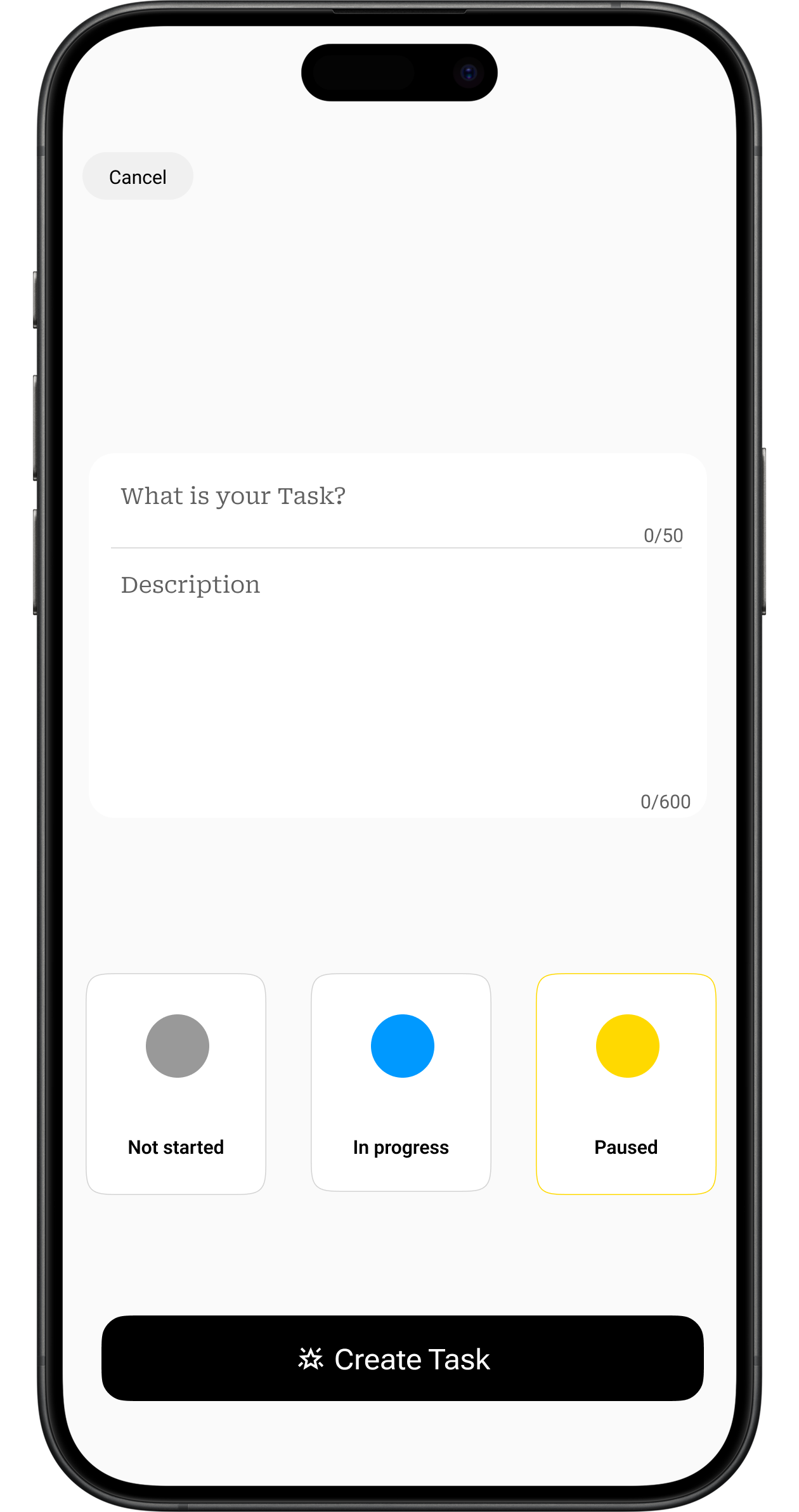 Effectuatem Create Task screen